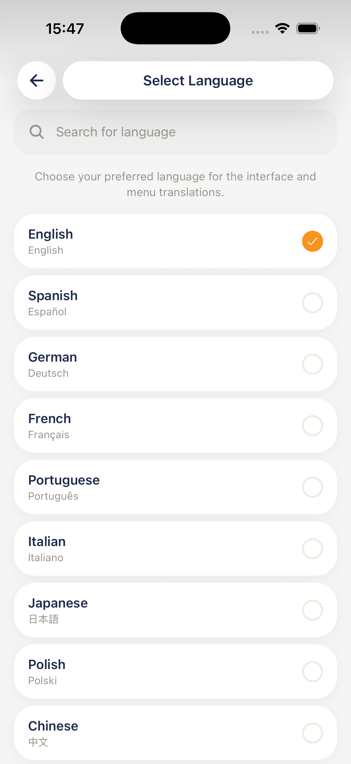 Language settings